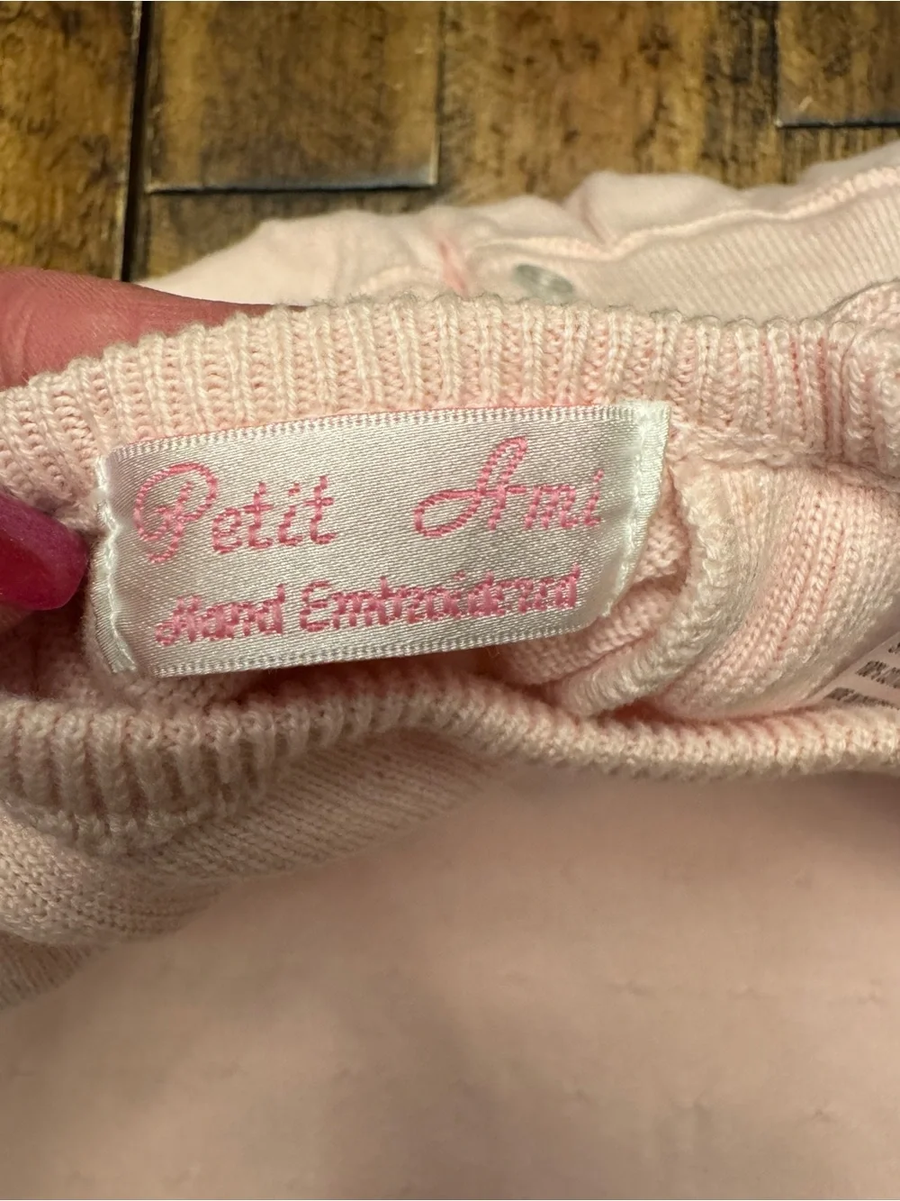 Petit Ami Vintage Pink Knit Infant Sleep Gown Hand Embroidered Rosebud NB